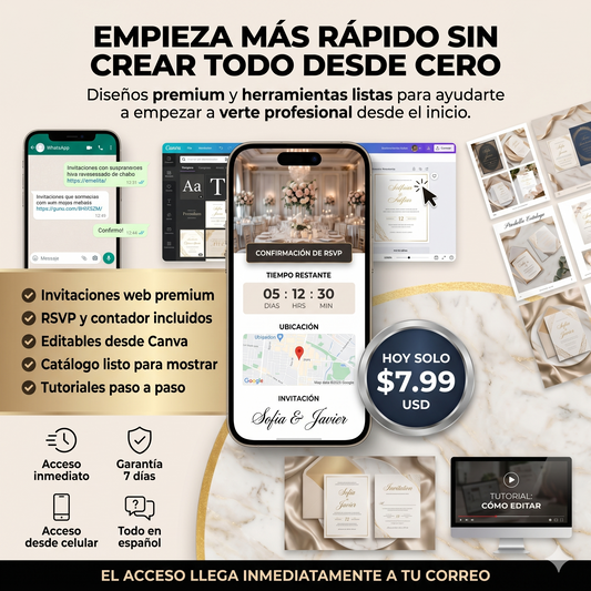 💍PACK INVITACIONES BODA Y QUINCEAÑOS: Kit + Curso plantillas 100% editables
